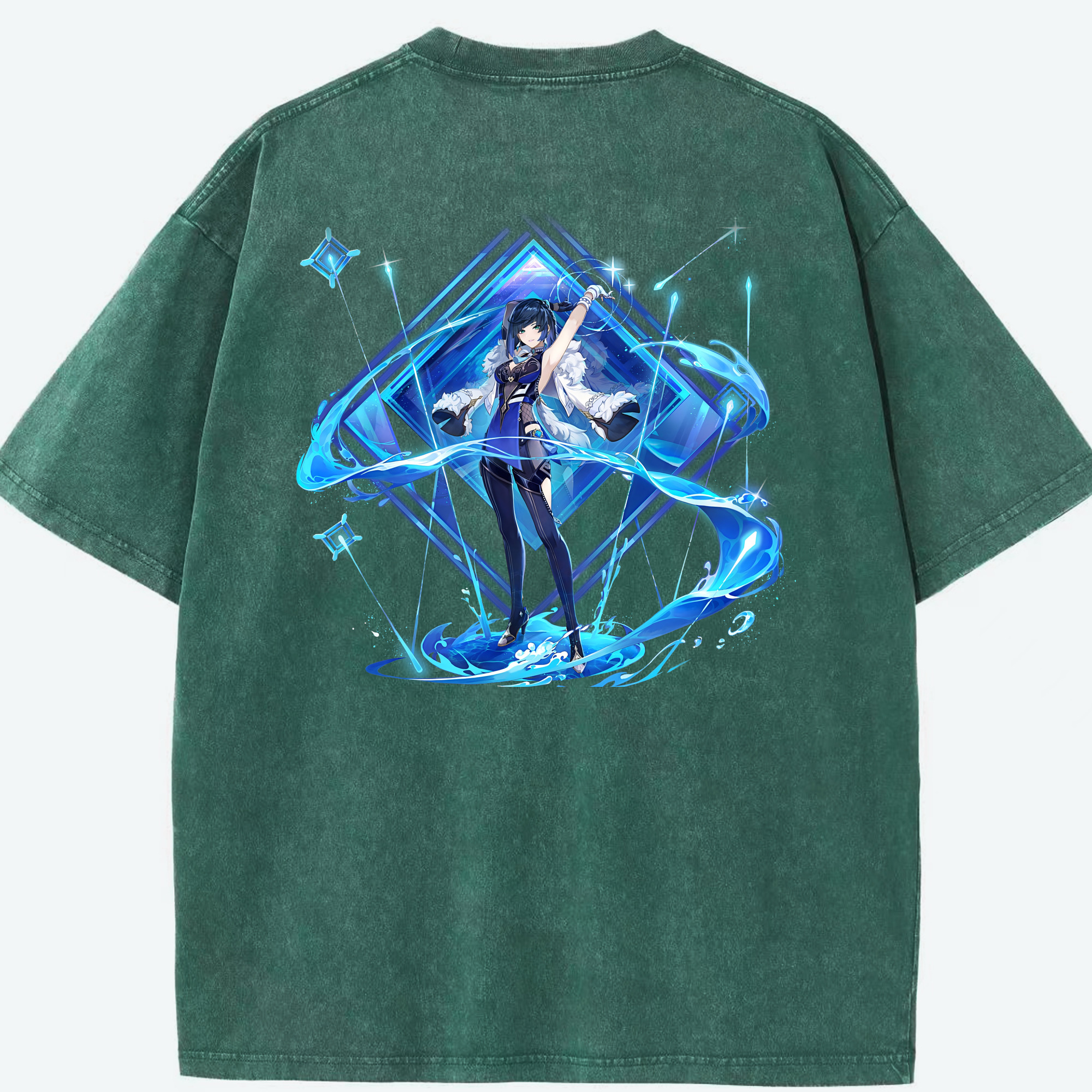 げんし神 夜兰 やらん genshin Yaran 綿100% ヴィンテージ風 半袖Tシャツ（背面プリント）